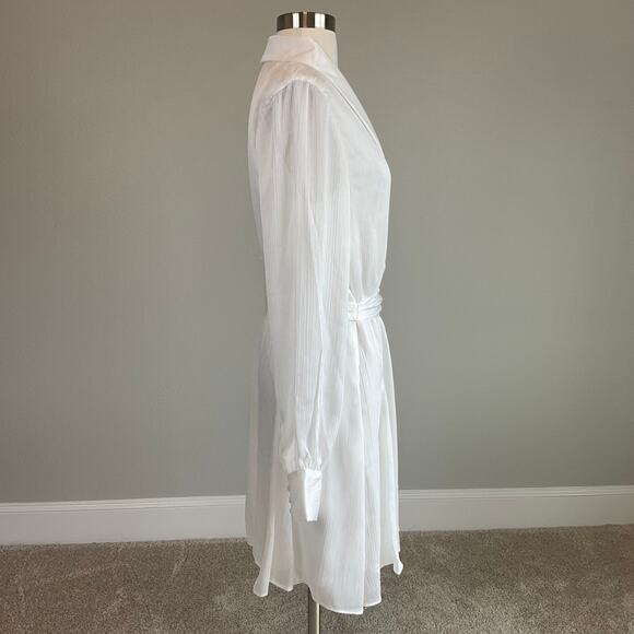 White Satin Long Sleeve Cocktail Dress Size 10 Laundry V-Neck A-Line Wrap - Picture 4 of 14
